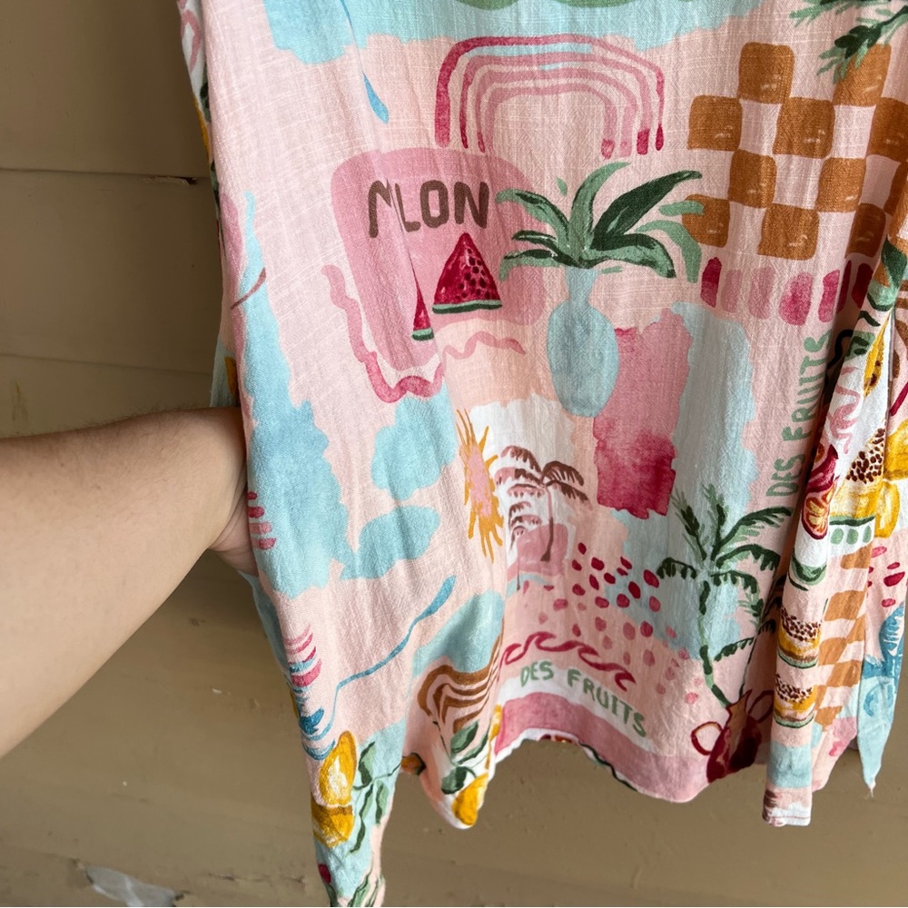 Anthropologie PAPER HEART Tropical Print Mini Dress Size L Linen Blend Vacation - Picture 8 of 8